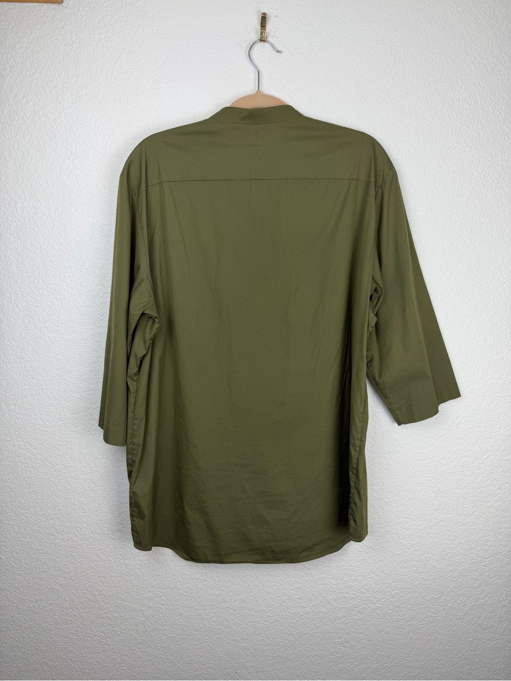 COS Oversized Mandarin Collar Button Up Sage Green Structured Shirt Large - Picture 2 of 8